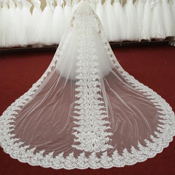 Luxe nouvelle grande dentelle Appliques cathédrale longueur voile de mariage 3M 1L sur mesure blanc ivoire peigne gratuit voiles de mariée