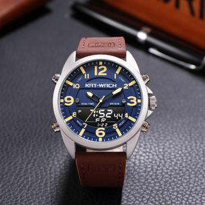 Reloj de lujo para hombre, relojes de cuero de primeras marcas, reloj de pulsera impermeable Digital analógico de cuarzo para hombre, reloj grande Klok KT1818