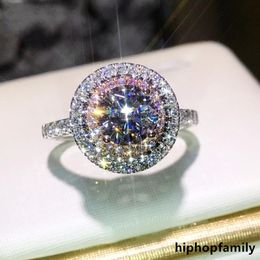 Mode de mariage coupe ronde PinkWhite CZ diamant pierres précieuses bagues de fiançailles pour les femmes bijoux