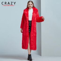 2020 lujo x-long de talla grande S - 6XL abrigo de piel sintética de moda para mujer High Street Vintage rojo negro abrigos de piel sintética chaquetas esponjosas1