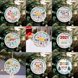 2021 Xmas Ornamenten Merry Christmas Friends Geschenken Boom Hanger Sociaal Afstand Leuke Novelties Houten Vakantie Decoraties