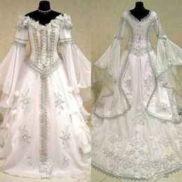 2020 robes de mariée médiévales sorcières Costume de la Renaissance celtique Tudor Gothic victorien au large de l'épaule