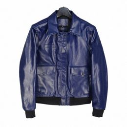 2020 Hommes Bleu USAF A2 Pilot Veste Plus Taille XXXXL Véritable Peau de cheval Automne Slim Fit Militaire Aviateur Manteau en cuir h9IG #