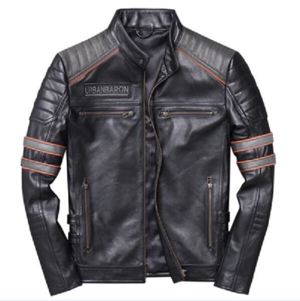 Chaqueta de cuero auténtico para hombre, abrigo embr con Calavera, chaqueta de cuero de vaca, chaquetas de una botonadura informales de Cuero de vaca Real, abrigos rusos de invierno