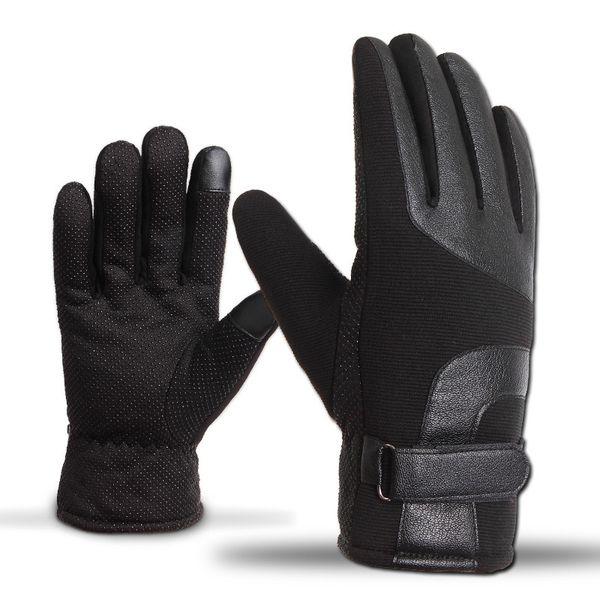 Gants en cuir pour hommes, mitaines tactiles d'hiver, écrans antidérapants, gants thermiques, chauffe-mains