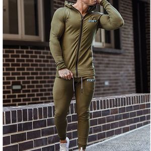 2020 hommes sport costume marque vêtements survêtement fermeture éclair ensembles sweat Muscle sweats à capuche + pantalons ensembles gymnases course