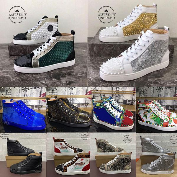 Diseñador Zapatillas de deporte Remache Zapato Tachonado Picos Zapatos casuales Mujeres Zapatillas de deporte para hombre Plataforma de cuero Entrenadores Insider Plata Zapato de alta moda Tamaño 34-48