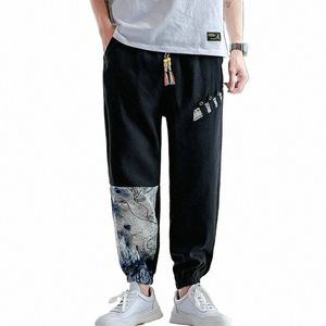 2020 Pantalon décontracté pour hommes Pantalon sarouel en lin Homme Style japonais Streetwear Pantalon de survêtement Homme Fi Pantalon de jogging Grande taille M-5XL 91qA #