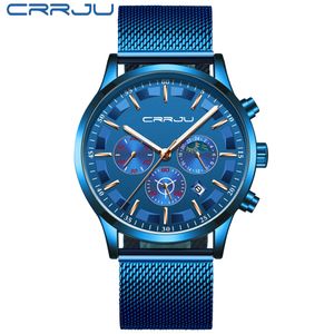 Heren Sport Horloges Crrju Topmerk Luxury Quartz Full Steel Male Clock Militaire Camping Waterdichte Chronograph Relogio Masculino polshorloges