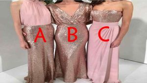 2020 Sirène Rose Or Paillettes Sparkly Robes De Demoiselle D'honneur Styles Mixtes Blush Rose En Mousseline De Soie Longueur De Plancher Plus La Taille De Bal De Mariage Gue1120690