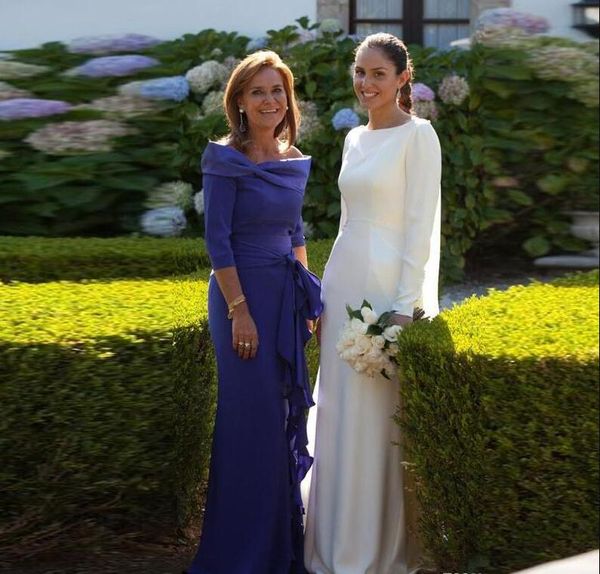 2020 sirène royal violet plus la taille mère de la mariée robes coulant en mousseline de soie scoop trois quarts manches longueur de plancher robes de soirée