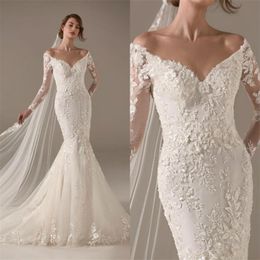 2020 robes De mariée sirène dentelle appliqué robe De mariée élégant balayage Train sur mesure robes De Novia