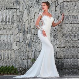 Robes de mariée sirène turquie Appliques dentelle robe de mariée sur mesure robe à manches longues robes de noiva