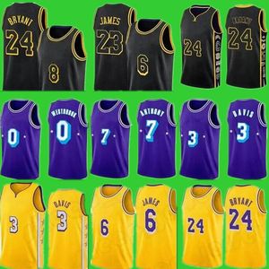 Anthony 3 Davis Jerseys 6 LeBron 23 James Carmelo 7 Anthony Russell 0 Westbrook Black Mamba Camiseta de baloncesto para hombre