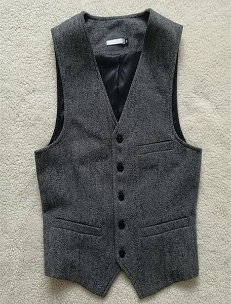 2020 Modestes gilet de marié de mariage gris britannique Great Herringbone en tweed Gilet Groomsmen Vest Men039s Suit Vest Prom Tenture Waistcoa3787046