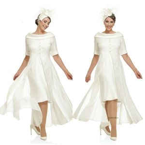 2020 Modest JoyceyoungCollections Jewel halve mouw van de bruid met jas satijnen kristallen moeder jurk formele avondjurken 0508