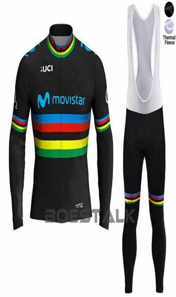 2020 MOVISTAR Equipo Invierno Ciclismo Chaqueta de vellón térmico Maillot ciclismo personalizado Jersey Tops Wear Kit Kit Bicicleta ROPA unifo9450475