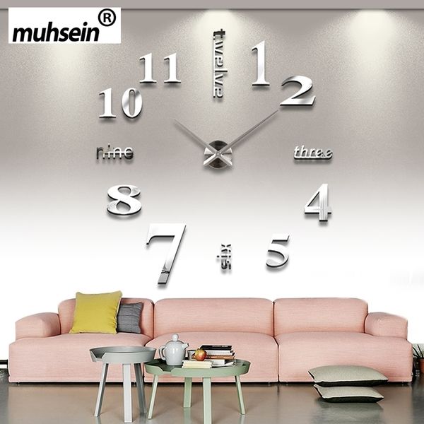 2020 muhsein New Super Big DIY Horloge Murale Acrylique Métal Miroir Horloge Murale Super Numérique Montres Horloges Décorer Livraison gratuite Y200109