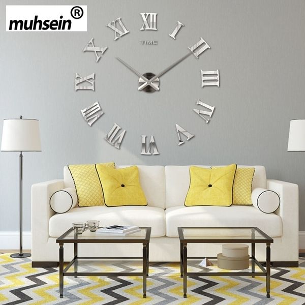 2020 Muhsein Romeinse Spiegel 3D Echte Grote Promotie Home Decor Grote Quartz Klokken Horloges Mode Moderne Gratis Verzending Y200407