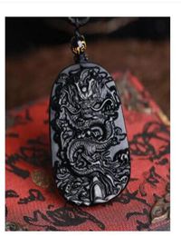 2020 Natural Black Obsidian Dragon Drop Pendentid Amulet Lucky Maitya Collier Propice Bijoux pour femmes Chaîne de pull Men 9700614