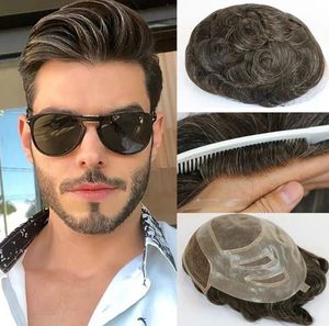 Peluquín de cabello humano 2020 Natural para hombres sistema de reemplazo de cabello frontal de encaje francés pelucas Mono finas para hombres 6000629