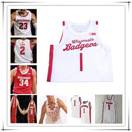 Camisetas de baloncesto personalizadas de la Ncaa College Wisconsin Badgers Brad Davison Johnny Davis Tyler Wahl Steven Crowl Chucky Hepburn Lorne Bowman II Chris Vogt Ben Carlson 4XL