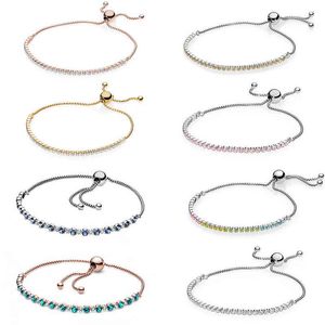 2020 NIEUWE 100% 925 Sterling Zilver Rose Turquoise Springling Slider Tennis Armband Fit DIY Vrouwen Originele Mode-sieraden Gift AA220315