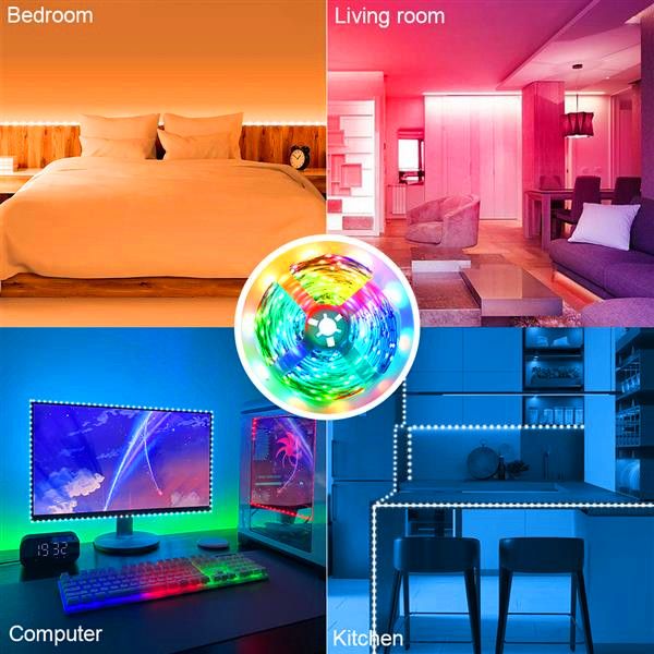 Holiday Lighting 12V 10M Dual-Disk SMD 2835 LED Strips Lampe Perles 300 Lamp-RGB-IR44-Non-Waterproof And Non-Glue 24-Key Light Strip Set (40W White Lights Board)