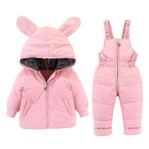 2020 NIEUW 2-delige set baby winterpak baby koudvoudige jas cartoon babymeisje sneeuwpuit jas Warme kinderkleding 0-4Y J220718