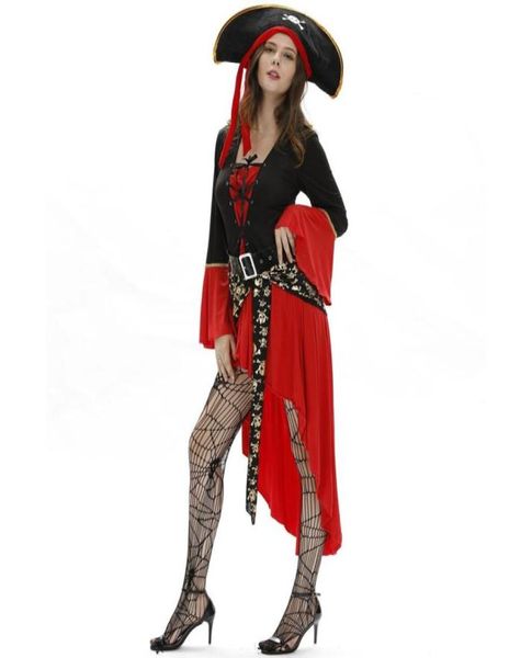 2020 Nuevos 5 uds. Disfraces de piratas caribeños disfraces de Carnaval de lujo disfraz de Halloween para adultos vestido de capitán fiesta mujeres Cosplay26714951