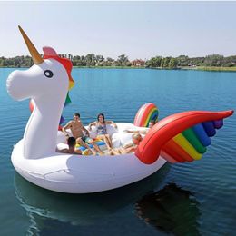 2020 Nouvelle personne 6-8 Personne Énorme Flamingo Pool Float Float Giant Pisol gonflable Unicorn Island pour la piscine Party Floating Boat2810