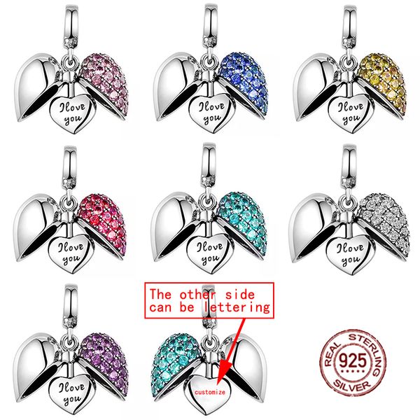 2020 Nouveau 925 Sterling Silver Incrusté Pierre Coeur Peut Ouvrir Pendentif DIY Lettrage Nostalgie Océan Perles Saint Valentin Cadeau Personnalisé Q0531