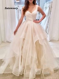 Una línea de vestidos de novia volantes blanco marfil novia vestidos de novia princesa Vestidos De Noiva Custom Make