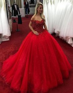 2020 New African Bling Quinceanera robe de bal robes épaule perlée cristal doux 16 Tulle Puffy Plus Size Party Prom Evening8793982