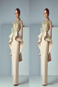 2020 Nieuwe Arabische jurken Avondslijtage met ruches Sheer Bateau Neck Back Peplum Avondjurken Sweep Train Formal Prom Dress 7092045723