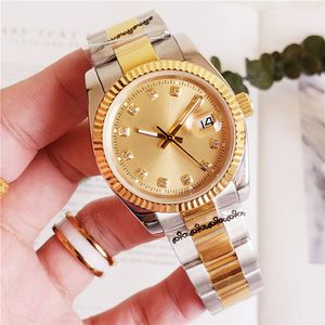 Relojes de lujo para amantes de 36mm y 41mm con diamantes para hombre y mujer, esfera dorada, movimiento automático, relojes de pulsera de diseño para mujer