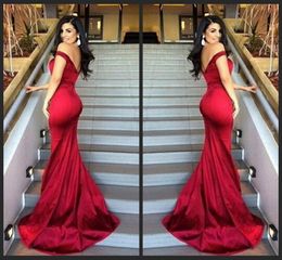 2020 Nieuwe aankomst Backless prom jurken Mermaid Sexy Off Shoulder Ploes avondjurken Sweep trein goedkoop rood formele beroemde beroemde jurk2497272