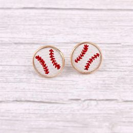 2020 nouveauté broderie Baseball cuir rond boucles d'oreilles pour femmes Mini rond en cuir Sport oreille Stud bijoux Whole255O