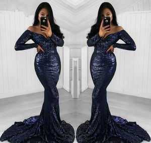 2020 Nieuwe Collectie Full Prom Sexy Avondjurken Diepe V-hals van de Schouder Vloerlengte Sweep Train Mermaid Natural Sequin Ballgown Jurk