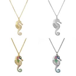 Collier porte-bonheur en pierre CZ, pendentif hippocampe coloré, pour femmes et hommes, cadeau de goutte, bijoux 3195, nouvelle collection 2020