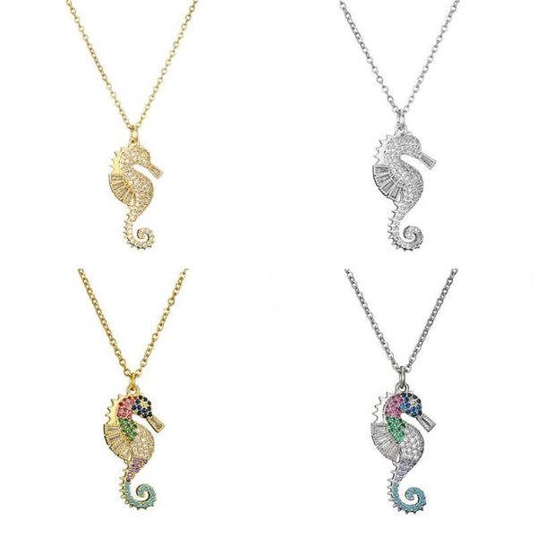 Collier porte-bonheur en pierre CZ, pendentif hippocampe coloré, pour femmes et hommes, cadeau de goutte, bijoux 258I, nouvelle collection 2020