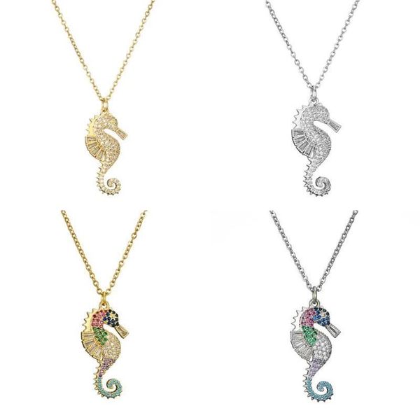Collier porte-bonheur en pierre CZ, pendentif hippocampe coloré, pour femmes et hommes, cadeau de goutte, bijoux 246c, nouvelle collection 2020