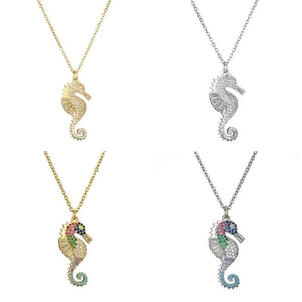 Collier porte-bonheur en pierre CZ, pendentif hippocampe coloré, pour femmes et hommes, cadeau de goutte, bijoux 255i, nouvelle collection 2020