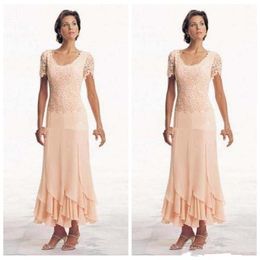 2020 Nouvelle arrivée mère de la mariée robes rose manches courtes en mousseline de soie froncée plus la taille robe de soirée formelle mariage invité mère robes