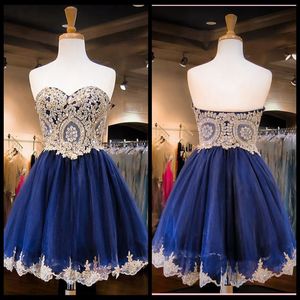 2020 nouveauté chérie cou or dentelle robe de retour Mini courte bleu marine robe de bal courte douce 16 robes343f