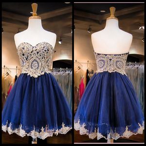 2020 nouveauté chérie cou or dentelle robe de retour Mini courte bleu marine robe de bal courte douce 16 robes254k