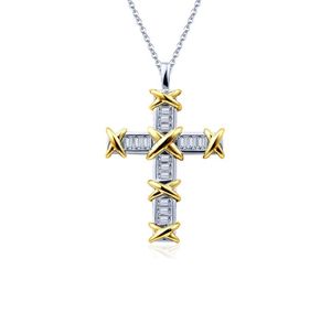 2020 Nouvelle arrivée Unique Ins Luxury Jewelry 925 STERLING Silver Princess Cut Topaz Cross Pendant Femme Femmes Chaîne de liaison de mariage NEC9798379