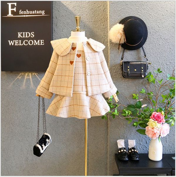 Ensemble de vêtements pour filles, manteaux en laine + robe, 2 pièces, costume de haute qualité, tenues pour enfants de 3 à 9 ans, collection automne-hiver 2022