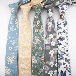 2020 Nieuwe aangekomen merk bloem katoen stropdas voor mannen 6 cm daisy bladeren gedrukt heren kleurrijke hunkerende smalle dikke stropdassen