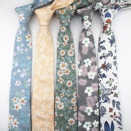 Cravate en coton à fleurs pour hommes, 6CM, imprimé feuilles de marguerite, Cravate colorée, étroite et épaisse, nouvel arrivage 2020, 244F